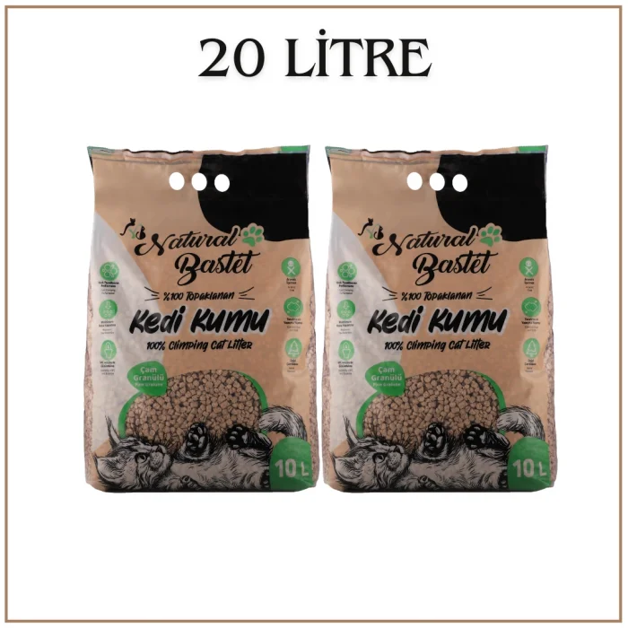 Natural Bastet %100 Topaklanan Çam Granülü Kedi Kumu 20 Litre